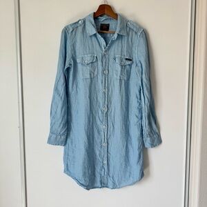 Civilianaire Women’s  Long Sleeve Officer Linen Sky Blue Shirt Size XS